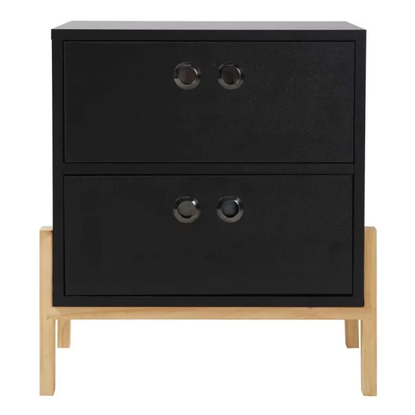 50x55x35 Nachtkommode In Schwarz & Pinie Natur – Caurina 1